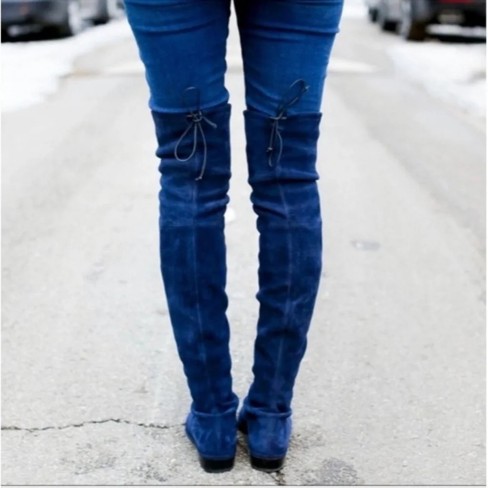 Stuart Weitzman Lowland Navy Suede Over The‎ Knee Boots 7.5